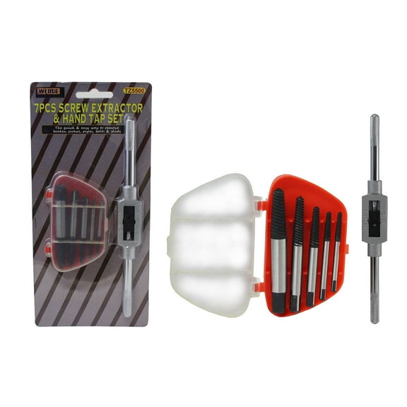 WEDGE 7 Piece Screw Extractor Set | Chrome Steel Construction | 5 Versatile Attachments | Carrying Case Included | Ultimate Removal Tool For Broken Screws, Pipes, Bolts, Studs