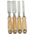 thumbnail image 1 of WEDGE 9" (23 cm) 4 Piece Wood Chisel Set | Sizes 1/4" (6mm), 1/2" (12mm), 3/4" (18mm), and 1" (24mm) | Ergonomic Wood Handles | Economical Choice | Designed For Carving, Shaping, Sculpting, 1 of 1