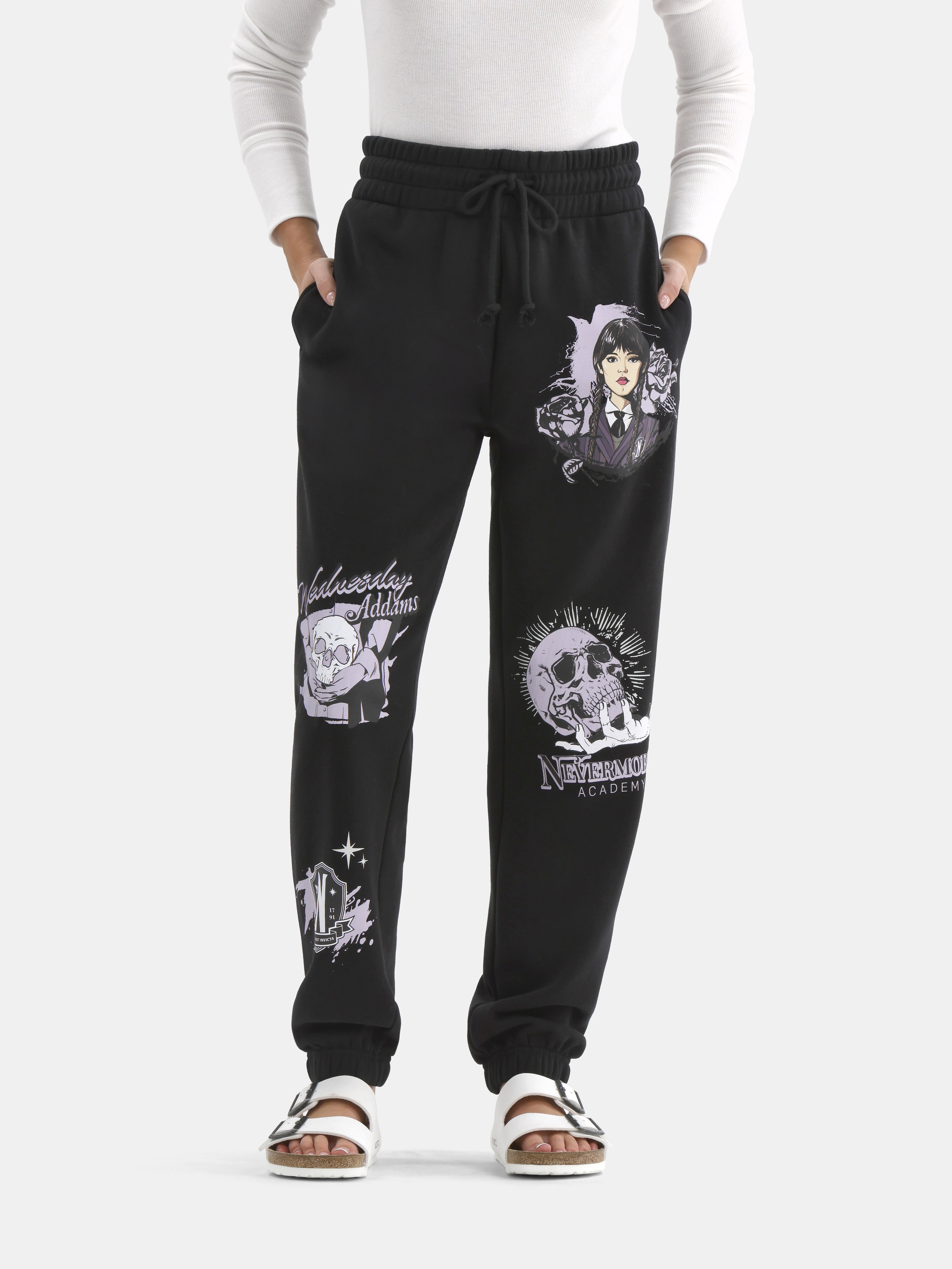 Wednesday Addams Women’s Graphic Print Joggers, Sizes XS-L