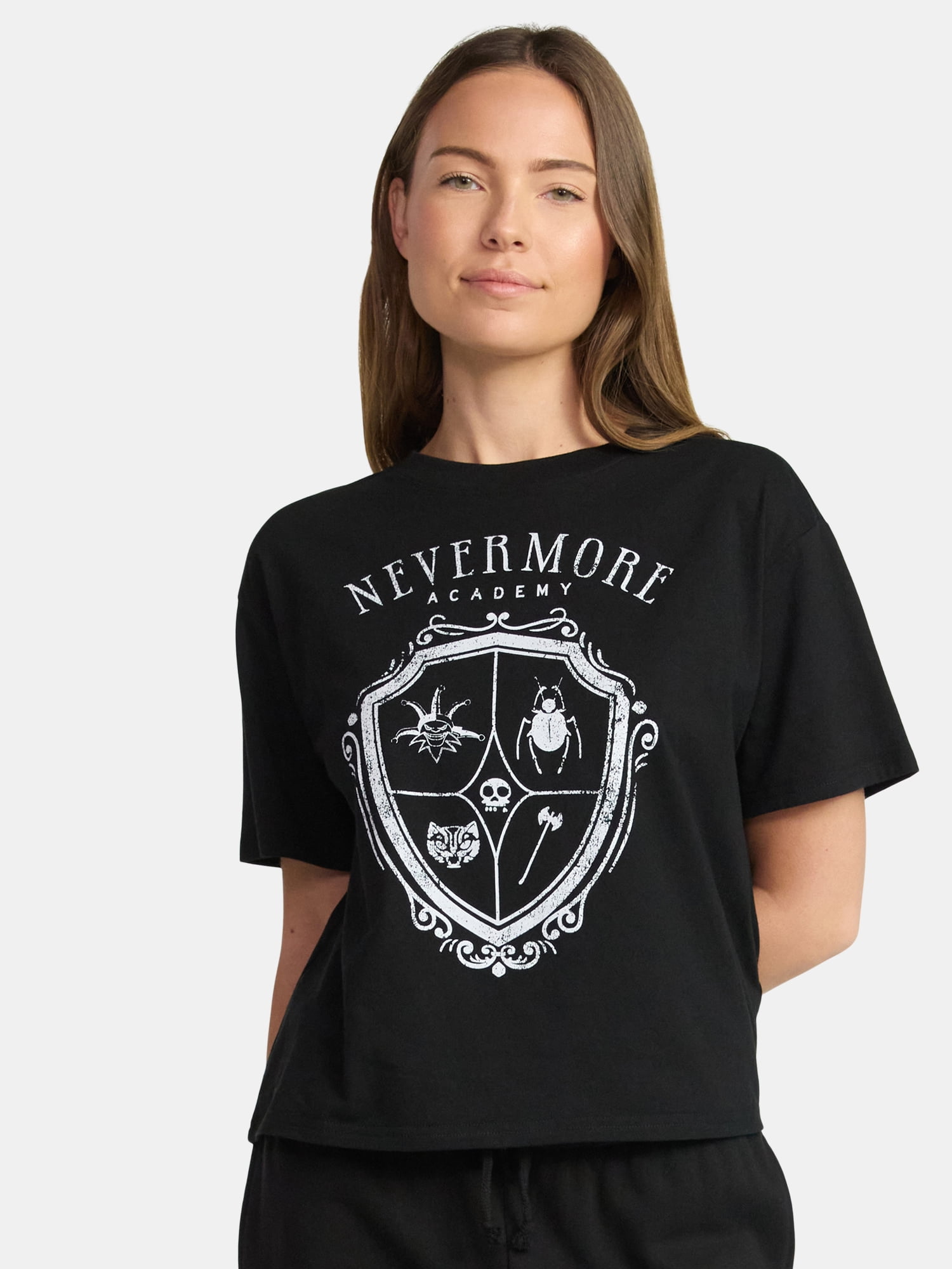 Wednesday, Juniors Graphic Short Sleeve Tee, Nevermore Icon, Sizes XXS-2XL