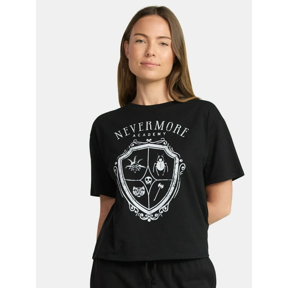 Wednesday, Juniors Graphic Short Sleeve Tee, Nevermore Icon, Sizes XXS-2XL