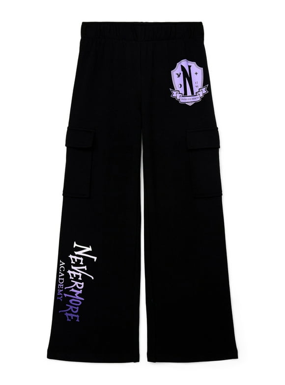 Addams Girls Halloween Wide Leg Fleece Pants, Sizes 4-16