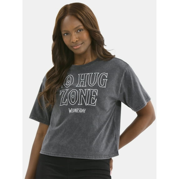 Wednesday, Juniors Graphic Short Sleeve Tee, No Hug Zone, Sizes XXS-2XL