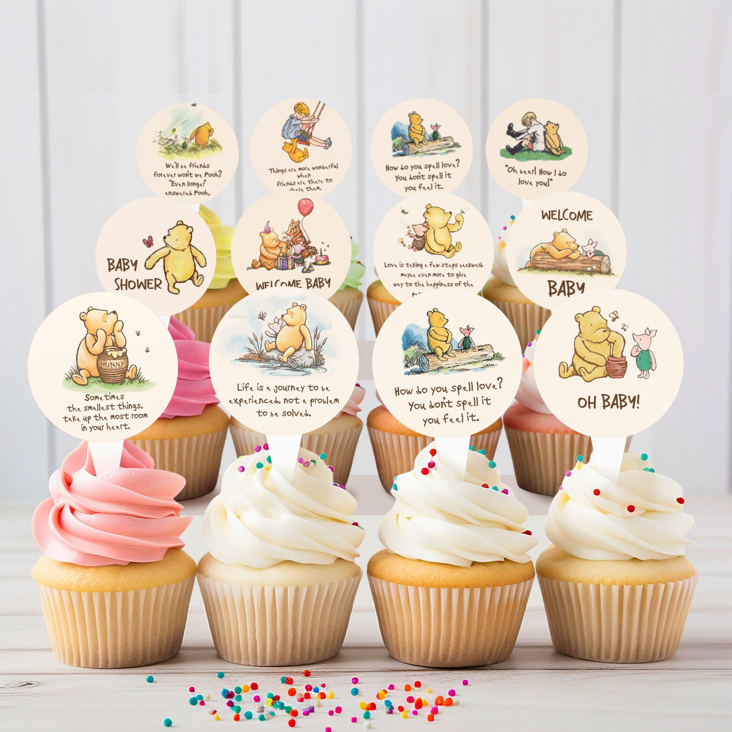 Winnie The Pooh Cake Toppers Set - 13pcs Classic Baby Shower & Birthday Party Decorations