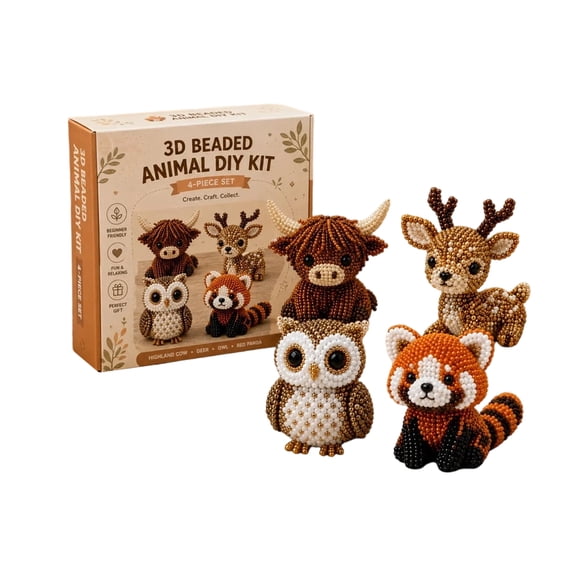 WEEEANT 3D Animal Beading Kit for Beginners, 4-Piece DIY Crafting Set with Highland Cow Deer Owl Red Panda Figures, Creative Gift Idea For Crafters