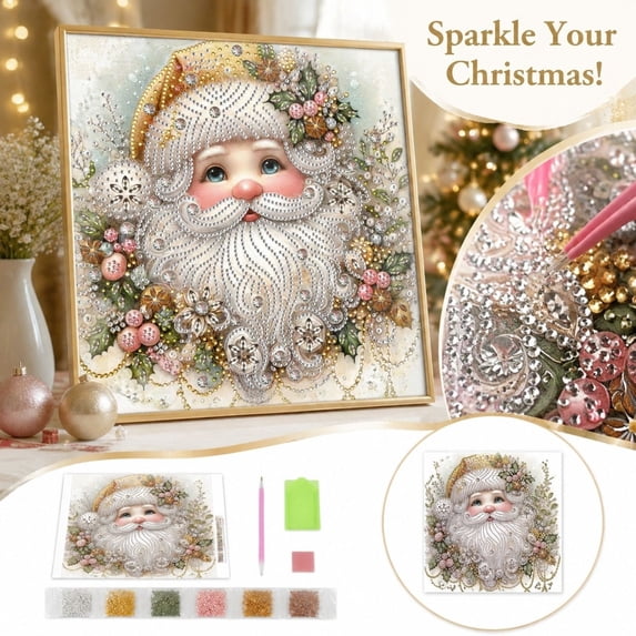 WEEEANT 5D DIY Diamond Painting Kit, Sparkling Santa Claus Portrait Canvas, Holiday Art Project for Home Wall Decor, 12x12 in Unframed Gem Art Craft Set