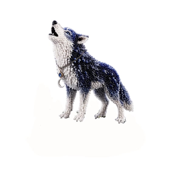 WEEEANT Beaded Animal Figurine Craft Kit, DIY Howling Wolf Sculpture in Blue and White for Modern Office Decor, Artistic Wolf Statue Display, 1 Pack