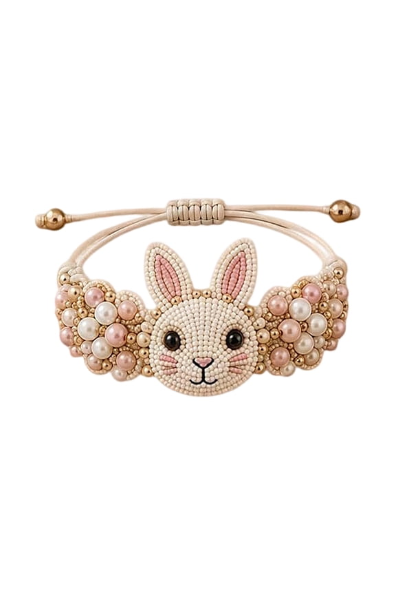 Bunny Rabbit Beaded Bracelet Adjustable Animal Theme Jewelry for Women Men Handmade Style Hare Charm Bracelet Soft Tone Fashion Accessory