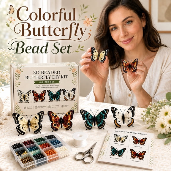 WEEEANT Butterfly DIY Beaded Craft Set, 4-Piece Realistic 3D Butterfly Kit with Monarch and Peacock Designs for Creative Nature Enthusiasts