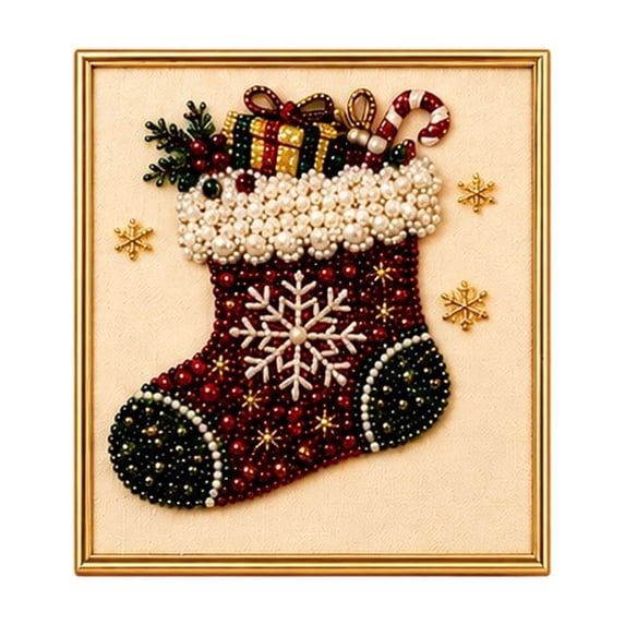 WEEEANT Christmas Stocking DIY Beaded Craft Set, Elegant 3D Bead Embroidery Art Frame, 12 x 12 in Holiday Wall Ornament for Seasonal Home Decor Accents
