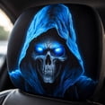 thumbnail image 1 of WEEEANT Elastic Car Headrest Cover, Blue Glowing Eye Skull Ghost Portrait Print, Spooky Halloween Automotive Interior Accessory, Universal Fit Protector, 1 of 2