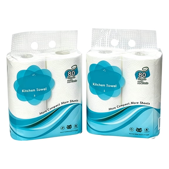 WEEEANT Kitchen Paper Towels 4 Rolls Bulk Pack 80 Sheets Per Roll High Absorbency Oil and Water Cleaning Disposable Hand Paper Towels for Home
