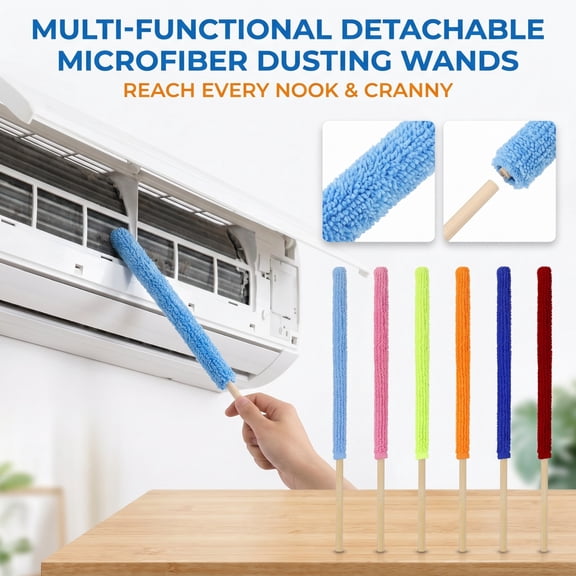 WEEEANT Microfiber Dusting Wands with Detachable Cloth Covers, 5-Piece Set for Cleaning Narrow Gaps, AC Vents, and Tight Corners, Random Colors