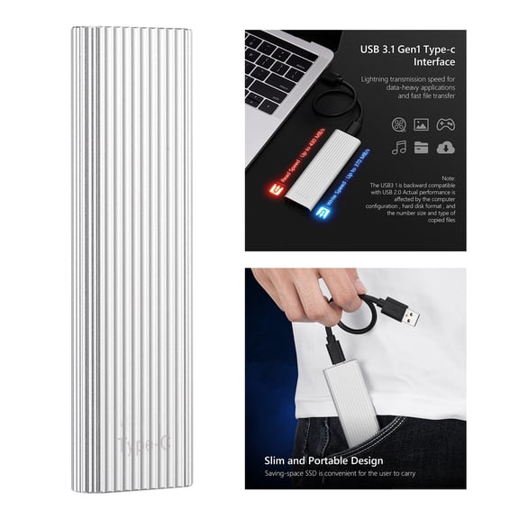 WEEEANT Mini Portable SSD 50GB External Solid State Drive USB 3.1 Type-C Ridged Mobile Storage for Laptop Desktop Mac - Silver