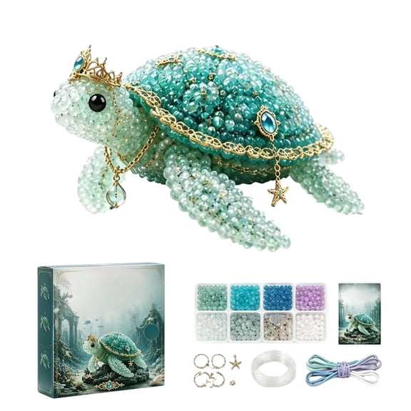 WEEEANT Mythical Ocean Sea Turtle DIY Beading Kit, 3D Green Beaded Tortoise Shell Ornament, Decorative Jewel-Accented Nautical Craft Sculpture