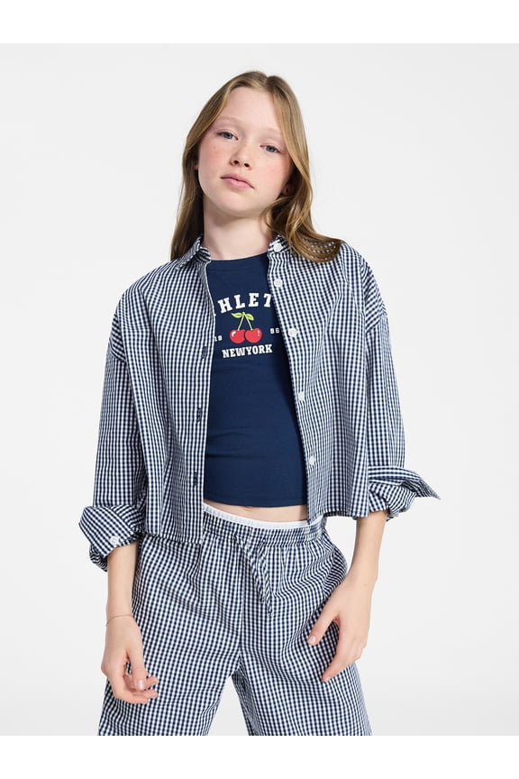 Girls Button Up Shirt with Long Sleeves, Sizes 4-18