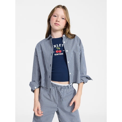Girls Button Up Shirt with Long Sleeves, Sizes 4-18