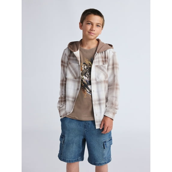 Weekend Academy Boys Hooded Flannel Shacket, Sizes 4-18