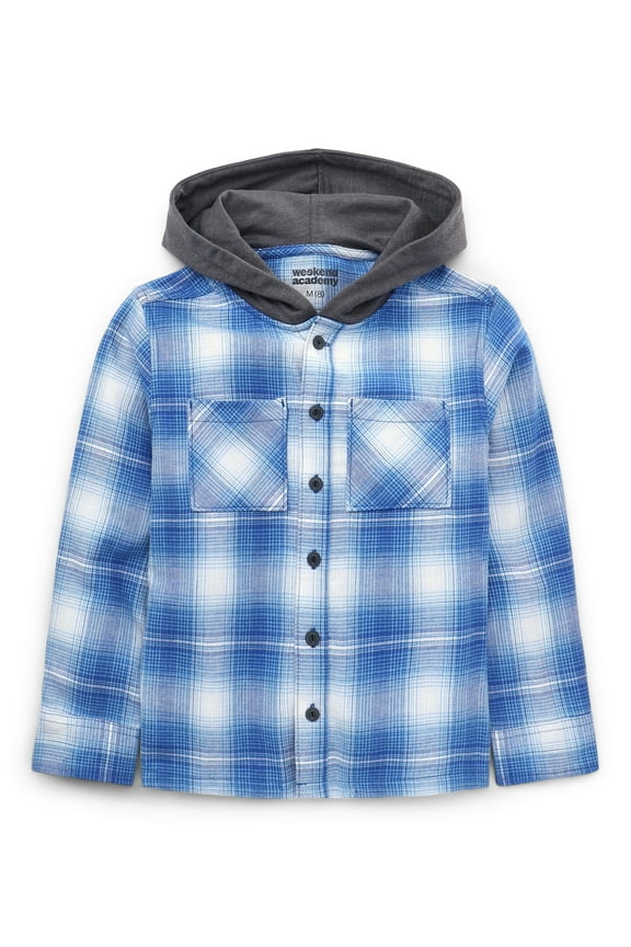Boy's Hooded Flannel Shacket, Sizes 4-18