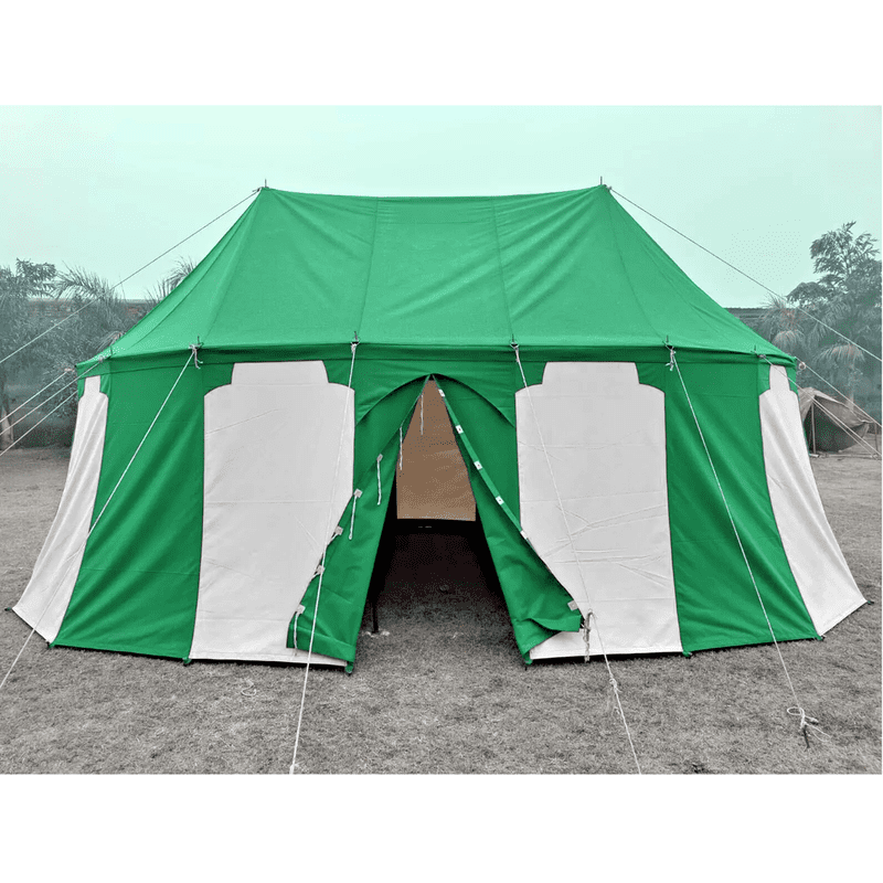 WEEKEND SALE Medieval Green White Burgundian 8x4 M Functional Water Proof Camping Tent