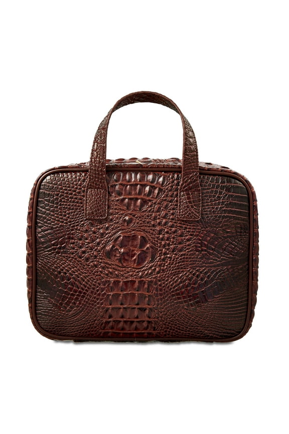 Travel Makeup and Cosmetics Weekender Bag with Hanging Hook, Two Tone Brown Texture, 12.75" x 4.5" x 9.5"