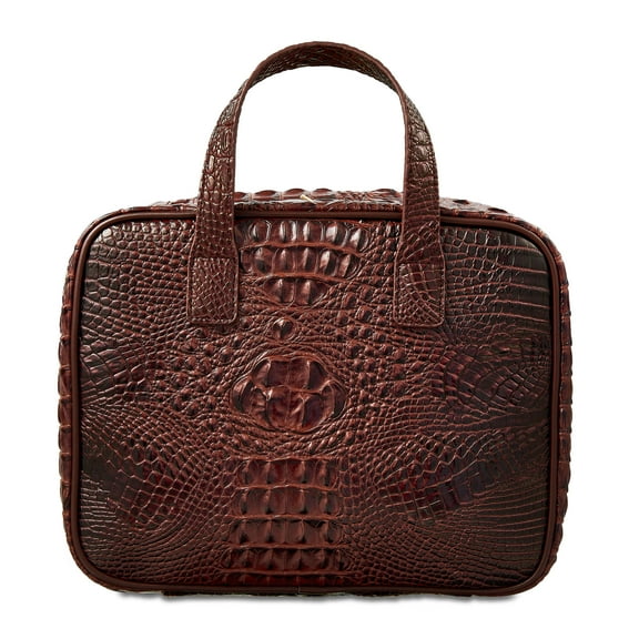 Travel Makeup and Cosmetics Weekender Bag with Hanging Hook, Two Tone Brown Texture, 12.75" x 4.5" x 9.5"