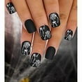 thumbnail image 1 of WEEKS 24Pcs Press on Nails, Black Short Square Matte False Nails with White Skeleton Design, Acrylic Stick on Nails Artificial Fingernails Tips for Women, 12 Sizes Set, 1 of 1