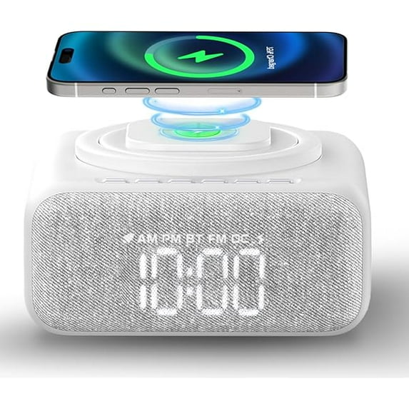 WEEKS Bluetooth Speaker Bedroom,Wireless Charger,Alarm Clock Radio,Sound Machine,White Noise Machine for Sleep with 12 Soothing Sounds,FM Radio,Adjustable LED Night Light for Home,Office