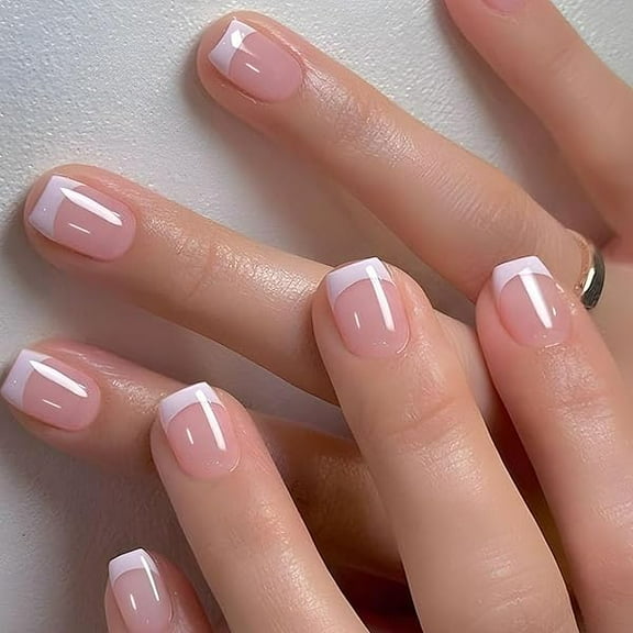 WEEKS Extra Short French Tip Press on Nails Matte Pre-shaped Real Super Short Square Cute Acrylic False Gel Nails White Pink Small Glue on Fake Nails Lovely Full Cover for Girls XS 240pcs Set