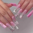 thumbnail image 1 of WEEKS Press on Nails Long Square Fake Nails Glossy Glue on Nails Pink French Tip Acrylic Nails Squoval Artificial Nails Rhinestone Stick on False Nails with Design 24 pcs, 1 of 1