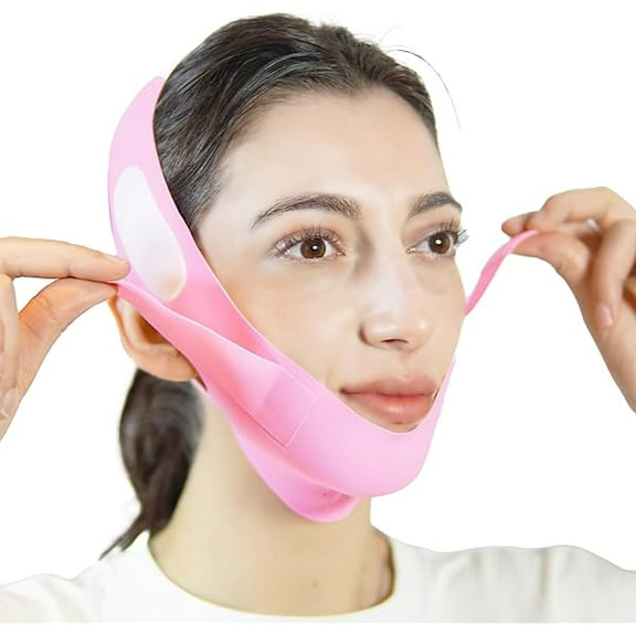 WEEKS V Line Lifting Mask Chin Strap for Sleeping, Face Lifting Strap, Chin Strap, Chin Lifting Mask, Jawline Shaper, Jaw Strap, Double Chin Reducer, Face Lift Tape & Snoring Solution (Pink)