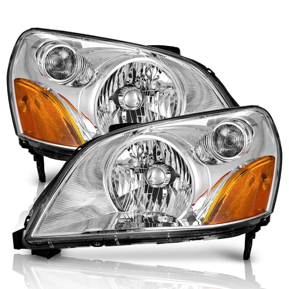 WEELMOTO for 2004-2005 Honda Pilot EX-L Headlights, for 2003-2005 Pilot submodel: EX, LX  [4-Door Sport Utility] Headlights Pair with Chrome Housing Amber Reflector Left + Right Side