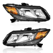 WEELMOTO for 2012-2015 Honda Civic 4Dr Sedan Headlights for 12-13 Honda Civic 2Dr Coupe Pair Headlamp Black Housing Amber Reflector Left+Right Side Does NOT Fit Hybrid or Hybrid-L Models