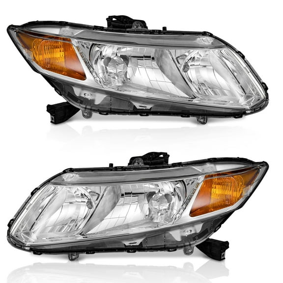 WEELMOTO for 2012-2015 Honda Civic 4Dr Sedan Headlights for 12-13 Honda Civic 2Dr Coupe Pair Headlamp Chrome Housing Amber Reflector Left+Right Side (Does NOT Fit Hybrid or Hybrid-L Models)