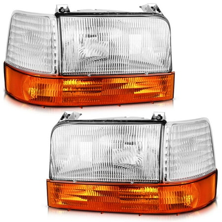 WEELMOTO Halogen Headlights for 1992-1997 Ford F-150 F-Super Duty / 92-98 F-250 F-350 / 92-96 Ford Bronco Replacement Headlamp with Corners and Signal Lights