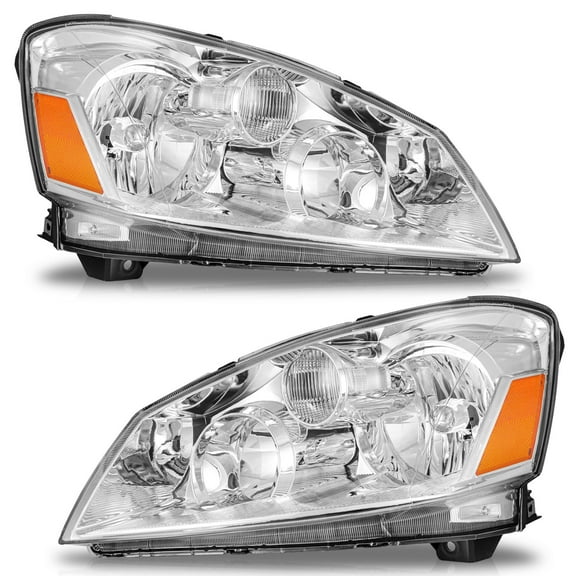 WEELMOTO Halogen Headlights for 2005 2006 Nissan Altima Headlight Assembly Pair Replacement for 05 06 Altima Chrome Housing Amber Reflector Does NOT fit Factory HID models