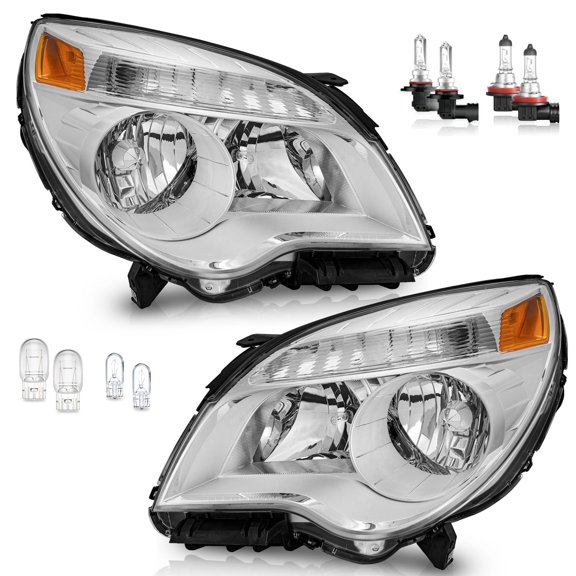 WEELMOTO Headlight Assembly for 2010-2015 Chevy Equinox LS / LT,for 2010 2011 2012 2013 2014 2015 Chevy Equinox LS / LT Headlamp Replacement Chrome Housing Amber Reflector
