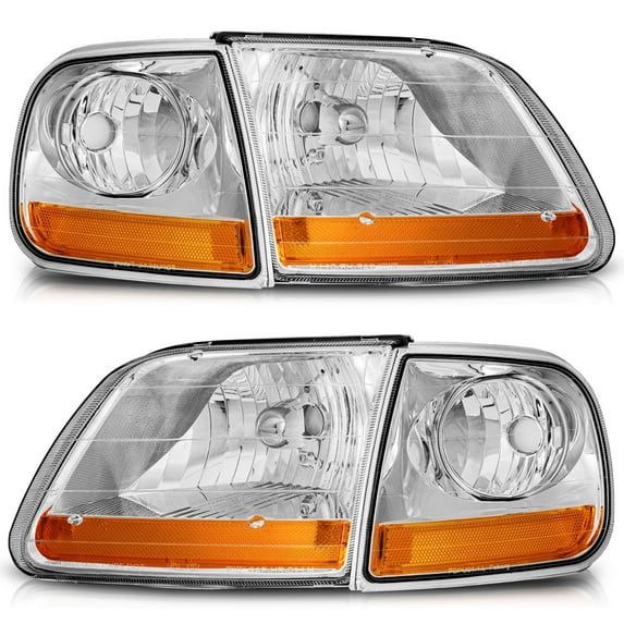 WEELMOTO Headlights for 1997-2003 F150 / 1997-2002 Ford Expedition / 1998-1999 F250 Headlamp+Corner Parking Turn Signal Marker Light Does NOT Fit Models Produced Before July 1996 Chrome Housing
