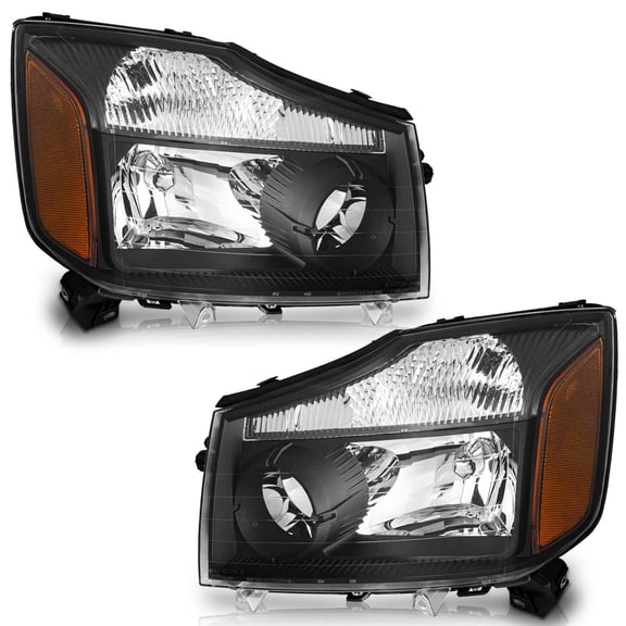 WEELMOTO Headlights for 2004-2015 Nissan Titan / 2004 Pathfinder Armada, Headlight Assembly Compatible with 2005-2007 Armada Headlamp Replacement Black housing Amber Reflector