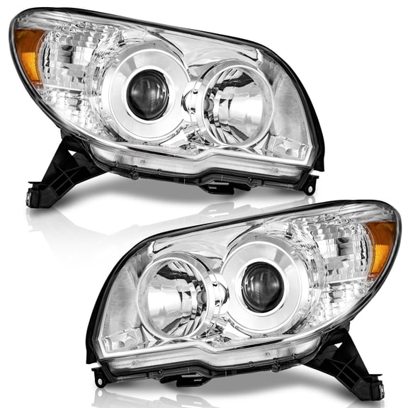 WEELMOTO Headlights Assembly Compatible with 2006-2009 4Runner, Projector Headlights Headlamp Chrome Housing Amber Reflector Passenger and Driver Side