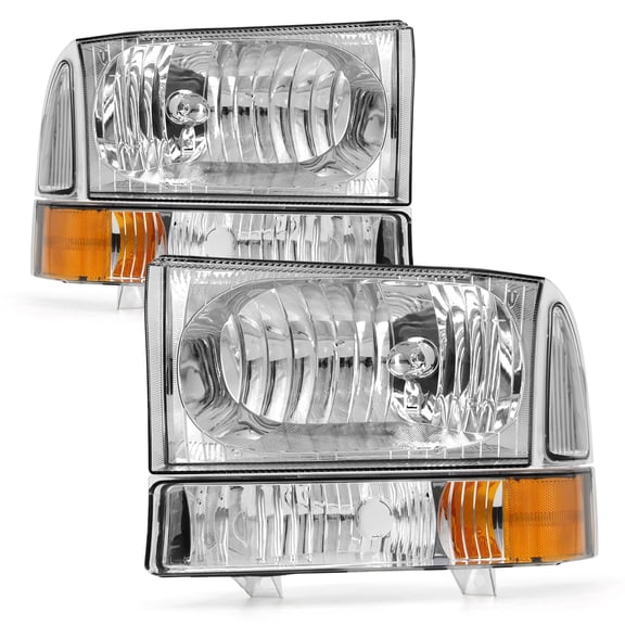 ADCARLIGHTS for 1999 2000 2001 2002 2003 2004 F250 F350 F450 F550 Headlight Assembly compatible with 99-04 Ford Super Duty Chrome Housing Amber Reflector Headlamp Replacement Left and Right