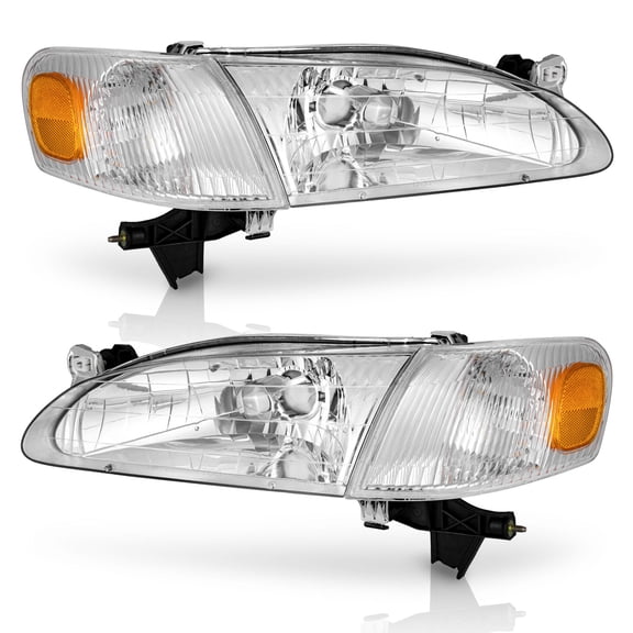 WEELMOTO Headlights Assembly Compatible with 1998 1999 2000 Corolla Headlamp Replacement Chrome Housing Amber Reflector Driver & Passenger Side