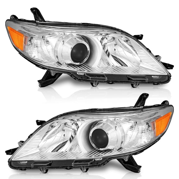 WEELMOTO Headlights Assembly Compatible with 2011-2020 Toyota Sienna Headlamp Replacement Chrome Housing Amber Reflector Driver & Passenger Side