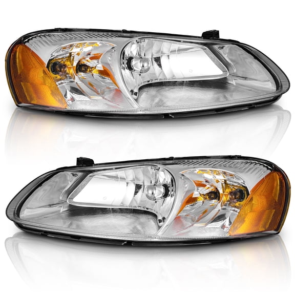 WEELMOTO Headlights Assembly Pair For 2001-2006 Dodge Stratus 4 Door Sedan, Halogen Headlight Assembly For 2001-2003 Chrysler Sebring 4-Dr Sedan Headlamp Chrome Housing Amber Reflector with bulbs
