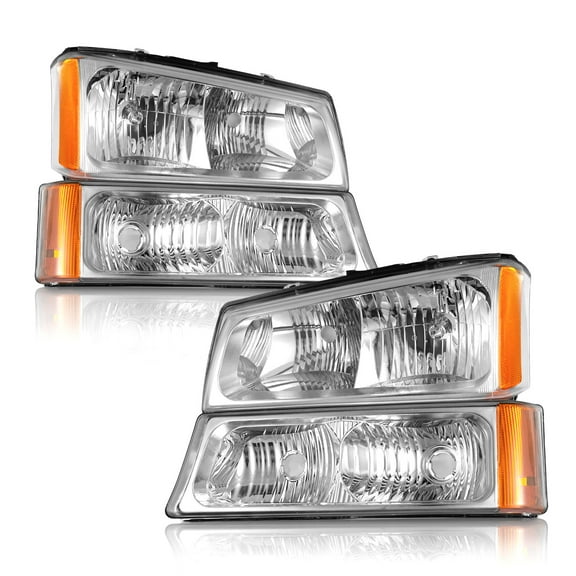 WEELMOTO Headlights for 03-07 Chevy Silverado1500/2500/3500/1500HD/2500HD,03-06 Avalanche 1500/2500 Pickup, Chrome Housing amber Reflector Left+Right