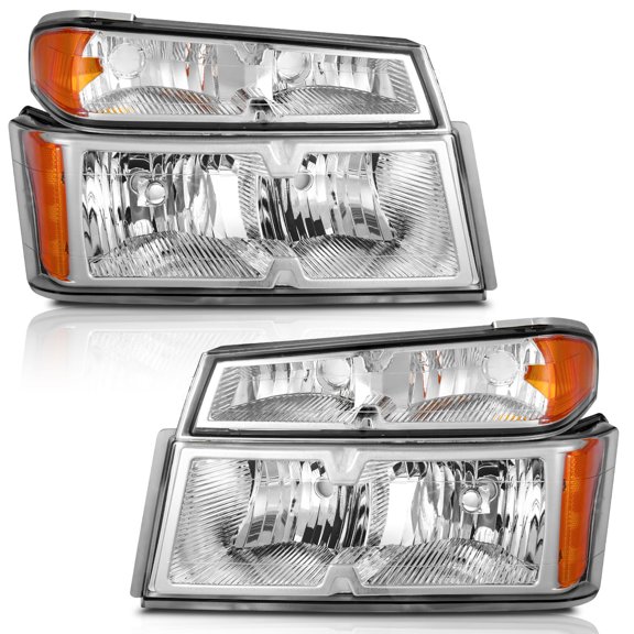 WEELMOTO Headlights for 2004-2012 Chevy Colorado/GMC Canyon,for 2006-2008 Isuzu I-Series, Headlamp Chrome Housing Amber Reflector Left+Right Side