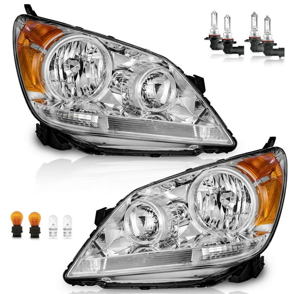 WEELMOTO Headlights for 2005-2007 Honda Odyssey,Headlight Assembly Pair Chrome Housing Amber Reflector Left+Right Side