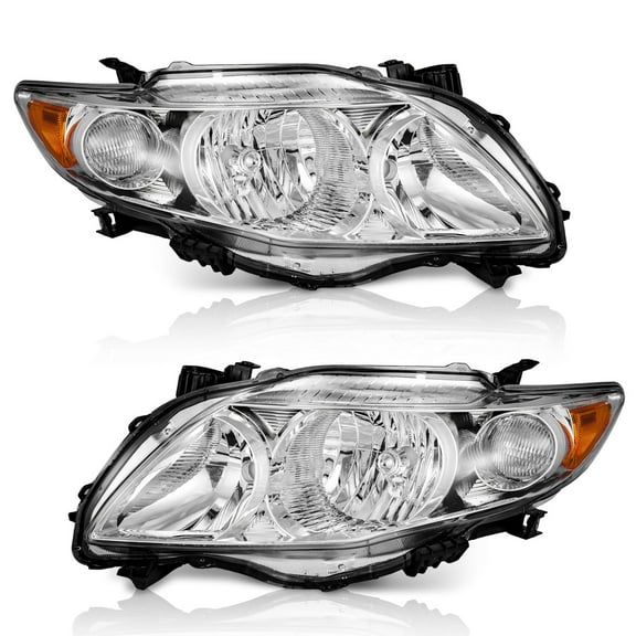 WEELMOTO Headlights for 2009-2010 Toyota Corolla, Headlamp Replacement compatible with 09 10 Toyota Corolla Chrome Housing Clear Lens Amber Reflector