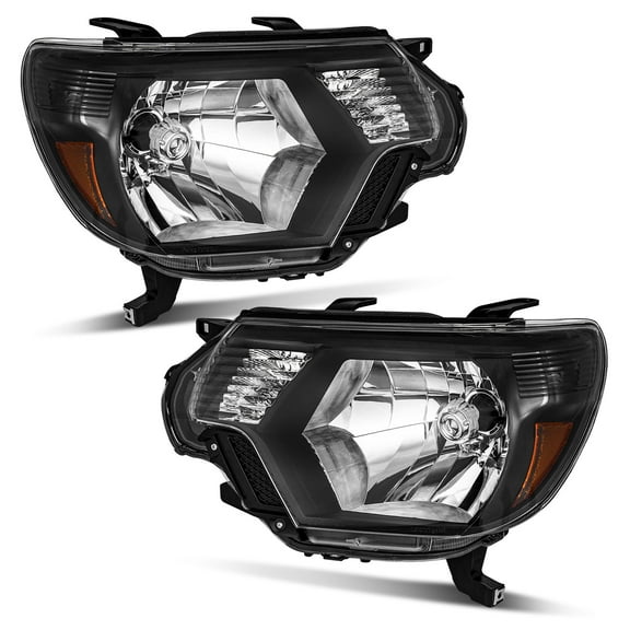 WEELMOTO Headlights for 2012-2015 Toyota Tacoma, Headlamp Assembly Replacement Black Housing Amber Reflector Left + Right Side