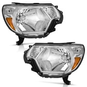 WEELMOTO Headlights for 2012-2015 Toyota Tacoma, Headlamp Assembly Replacement Chrome Housing Amber Reflector Left + Right Side